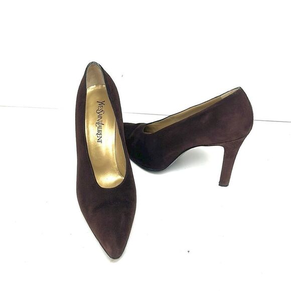 Yves Saint Laurent Brown Suede Pumps Pointed Toe US 9 1/2 - Picture 1 of 16